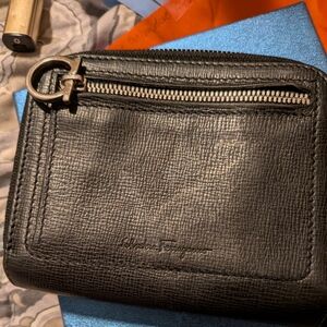Vintage Salvatore Ferragamo Textured Black Leather Zip Snap  Wallet UNISEX